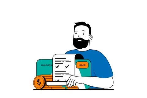 Finance concept with people scene in flat web design. Man getting online rece Stock Illustration