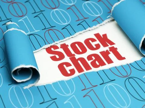 Finance concept: red text Stock Chart under the piece of  torn paper 스톡 일러스트