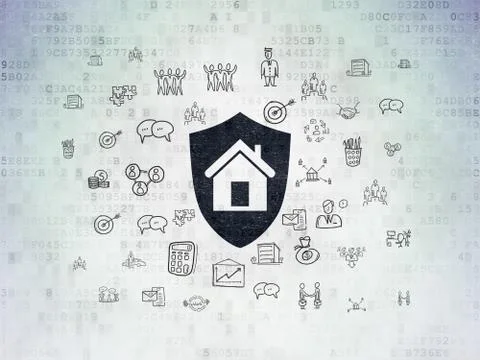 Finance concept: Shield on Digital Data Paper background Illustrazione stock