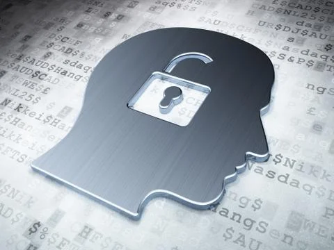 Finance concept: Silver Head With Padlock on digital background Иллюстрация