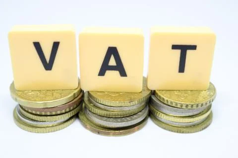 Finance Concept with Stack of Coins - VAT (Value Added Tax ) written on. 스톡 사진