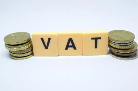Finance Concept with Stack of Coins - VAT (Value Added Tax ) written on. 스톡 사진