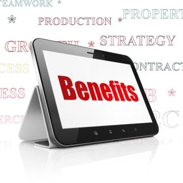 Finance concept: Tablet Computer with Benefits on display Illustrazione stock
