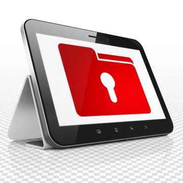 Finance concept: Tablet Computer with Folder With Keyhole on display Illustrazione stock