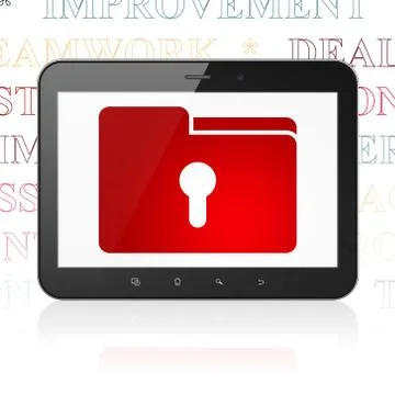 Finance concept: Tablet Computer with Folder With Keyhole on display Stock Illustration