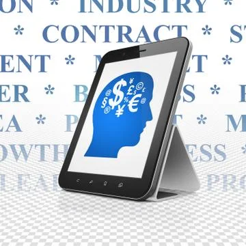 Finance concept: Tablet Computer with Head With Finance Symbol on display Stock Illustration