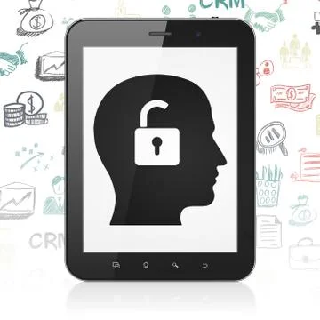 Finance concept: Tablet Computer with Head With Padlock on display Stock Illustration