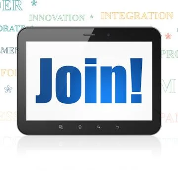 Finance concept: Tablet Computer with Join! on display Illustrazione stock