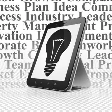 Finance concept: Tablet Computer with Light Bulb on display Illustrazione stock