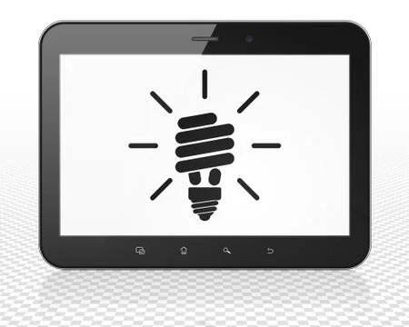 Finance concept: Tablet Pc Computer with Energy Saving Lamp on display Stock Illustration
