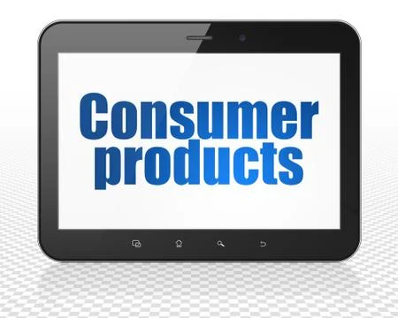 Finance concept: Tablet Pc Computer with Consumer Products on display Stock Illustration