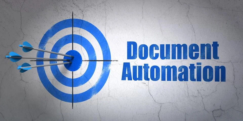 Finance concept: target and Document Automation on wall background Stock Illustration