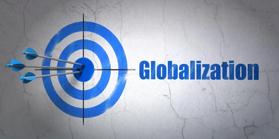 Finance concept: target and Globalization on wall background Ilustración de archivo