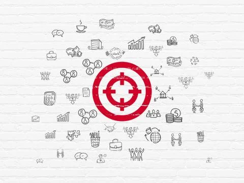 Finance concept: Target on wall background Ilustración de archivo