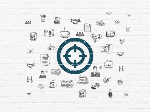 Finance concept: Target on wall background Ilustración de archivo
