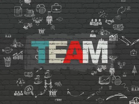 Finance concept: Team on wall background Ilustración de archivo