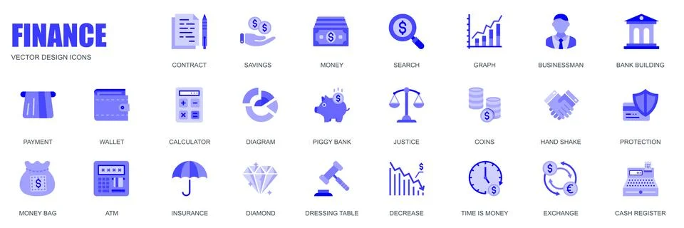 Finance concept of web icons set in simple flat design. Pack of contract, sav Stock Illustration
