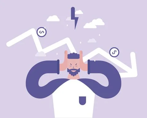 Finance crisis. Man outraged over falling stocks Ilustração Stock
