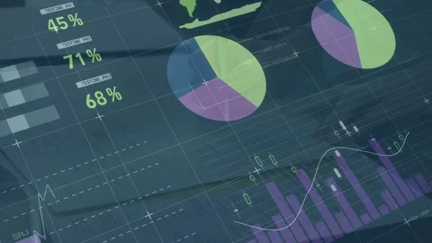 Finance dash loading live feed and animating charts, gauges for tracking with Stock Footage 335739671