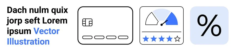 Finance Dashboard Elements Including Credit Card, Ratings, and Percentage Ico Stock Illustration