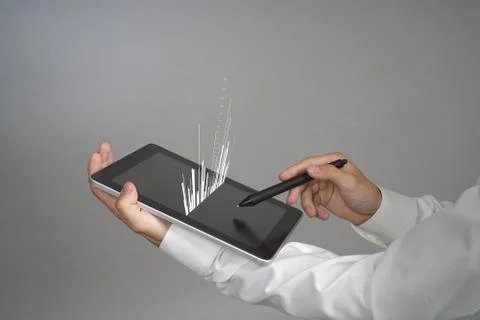 Finance data concept. Man working with Analytics. Chart graph information on Stock Photos