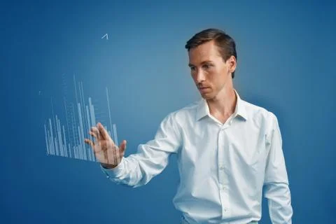 Finance data concept. Man working with Analytics. Chart graph information on Stock Photos