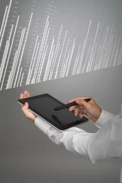 Finance data concept. Man working with Analytics. Chart graph information on Stock Photos