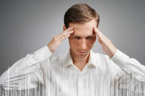 Finance data concept. Man working with Analytics. Chart graph information on Stock Photos