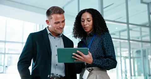Finance, discussion or team in office with tablet, funding ideas or Stock Footage 341383277