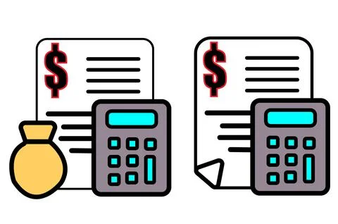 Finance Documents and Calculators with Dollar Signs and Money Bag Icon Illustrazione stock