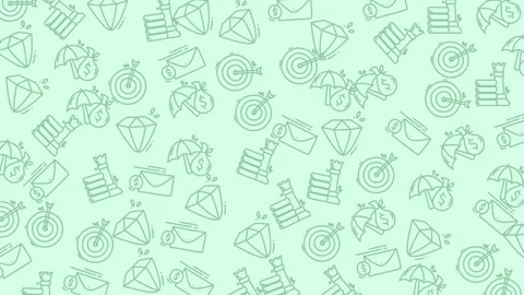 Finance doodle art creates a light green pattern of financial and strategic icon Stock Footage 333048384