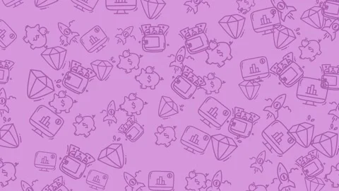 Finance doodle seamless pattern with piggy banks rockets and diamonds Stock Footage 333048335