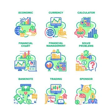 Finance Economic Set Icons Vector Illustrations Stock Illustration