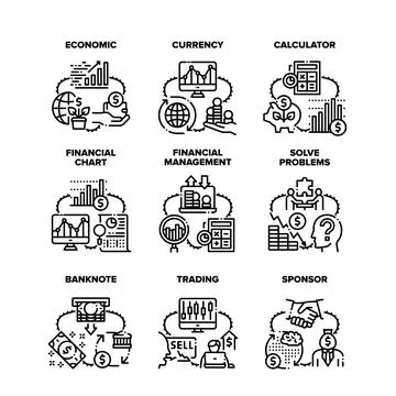 Finance Economic Set Icons Vector Black Illustration Stock Illustration