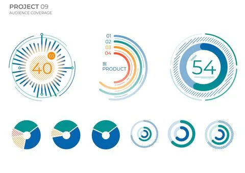 Finance elements commercial pie charts. Modern visual vector illustration. Illustrazione stock