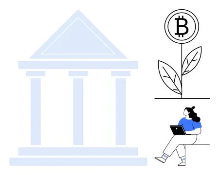 Finance Evolution Cryptocurrency Growth and Traditional Banking Integration Stock Illustration