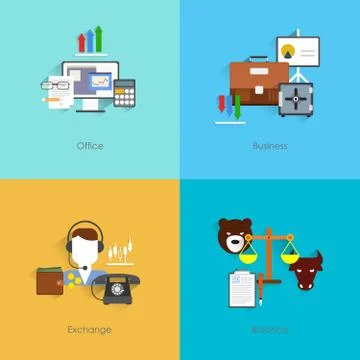Finance exchange icons flat Illustrazione stock