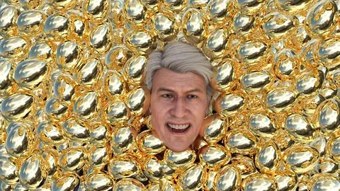Finance face surrounded by gold eggs 스톡 일러스트