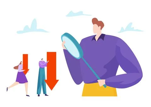 Finance failure project, tiny character business people together hold arrow Stock-Illustration