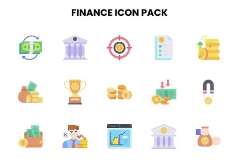 Finance Flat Bundle Icons Pack Stock Illustration
