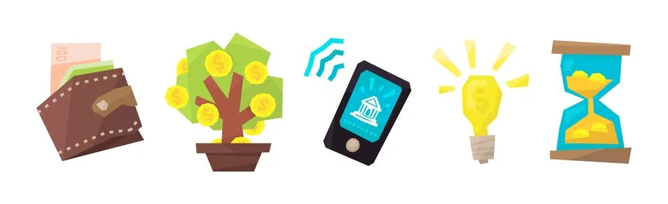 Finance Flat Icon and Object Colorful Vector Set Illustrazione stock