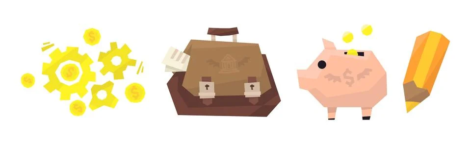 Finance Flat Icon and Object Colorful Vector Set Illustrazione stock