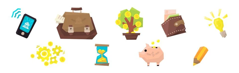 Finance Flat Icon and Object Colorful Vector Set Illustrazione stock