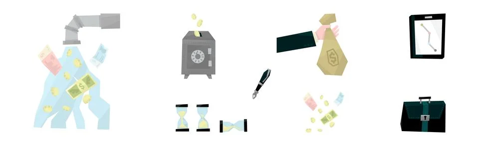 Finance Flat Icon and Object Colorful Vector Set Stock Illustration