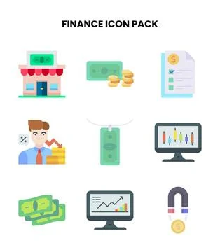 Finance Flat Icons Pack Stock Illustration