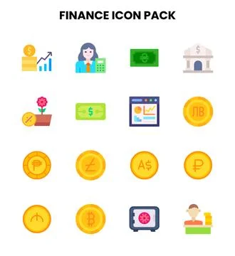 Finance Flat Vector Icons Pack イラスト素材