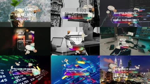 Finance Glass Titles 3D Money Business After Effects stock