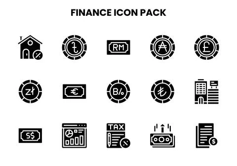 Finance Glyph Bundle Icons Pack Stock Illustration
