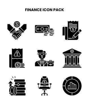 Finance Glyph Vector Icons Pack Stock Illustration