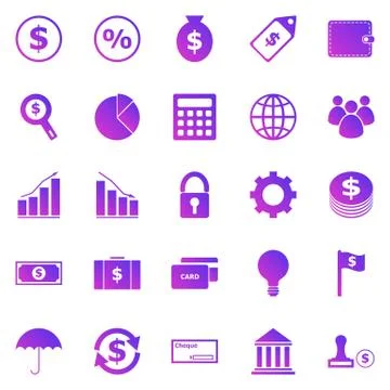 Finance gradient icons on white background Illustrazione stock